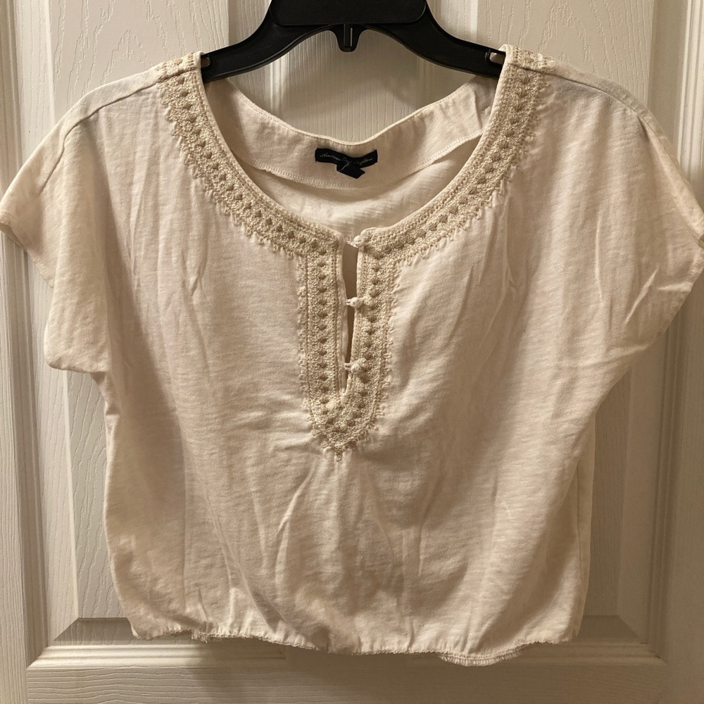 White Bohemian Style American Eagle Crop Top